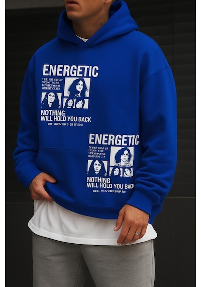 Benroma 3 İplik Penye Energetıc Baskılı Sweatshırt Saks Mavisi