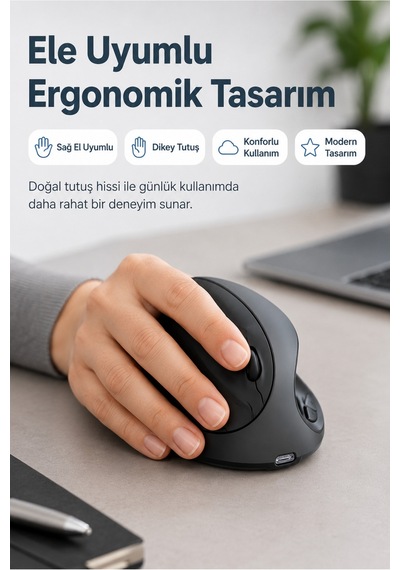 Type-c Şarjlı Dikey Ergonomik Kablosuz Mouse Bluetooth Siyah Sağ El Kullanımına Uygundur Çok Renkli Diğer Type-c Şarjlı Dikey Ergonomik Kablosuz Mouse Bluetooth Siyah Sağ El Kullanımına Uygundur Çok Renkli Diğer