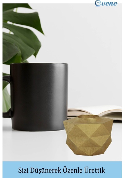 Mumluk Şamdan Tealight Ve İnce Mum Uyumlu Prizma Model - Altın