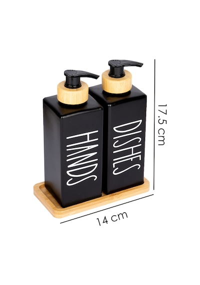 2'li Doğal Bambu Pompalı Bambu Altlıklı Deterjanlık 350 Ml Karecam Siyah