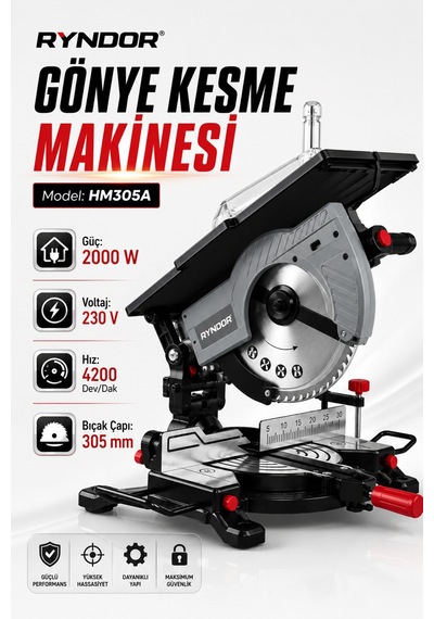 Heilber Ryndor Hm305a 305 Mm 2000w Profesyonel Gönye Kesme Makinesi 4200 Dev/dak