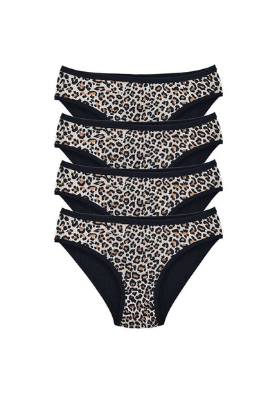 4 Adet Leopar Desenli Likralı Yumuşak Dokulu Kadın Slip Külot Renkli