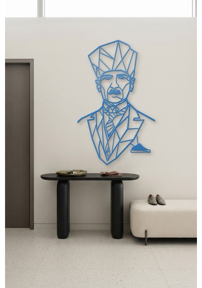 Atatürk Çizgi Metal Duvar Tablosu - Duvar Sanatı - Duvar Dekoru - Mavi