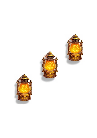 12 Cm X 8 Cm Pille Çalışan Hilal Ay Ve Yıldız Desenli Altın Renkli Lamba Led Sarı Işık,ramazan Ve Akşam Dekor İçin Mükemmel Seçim Ck-2 3 Adet - Sarı