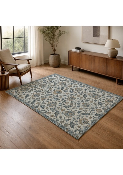 Kartela Halı Madalyonsuz Vintage İran Desenli Halı Mavi Kaymaz Taban Makinede Yıkanabilir 200x300 Cm