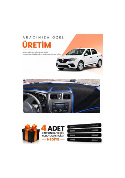 Renault Symbol Uzun Tip.2 2013-2021 Uyumlu Torpido Koruma Örtüsü Oto Kılıfı - Siyah Mavi