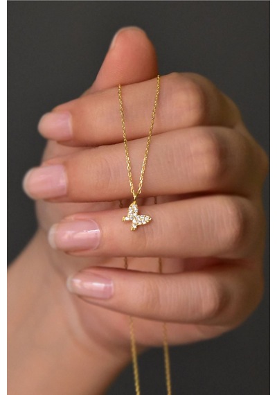 925 Ayar Papatya Silver Doğum Taşlı Mini Kelebek Kolye.rose.gold.rodaj Gümüş