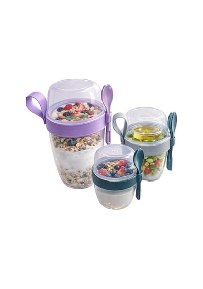 Beylini 3 Lü Set Taşınabilir Kaşık+çatal Kapaklı Yoğurt Müsli Granola Yemek Diyet Saklama Kabı Take And Go Bardak Kahvaltı Salata Hazırla Çık 7009