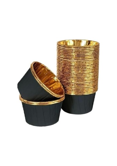 25 Li Muffin Kek Kalıbı Siyah Dış Gold İç Lüks, Isıya Dayanıklı, Şık Ve Tek Kullanımlık Cupcake Kalıbı