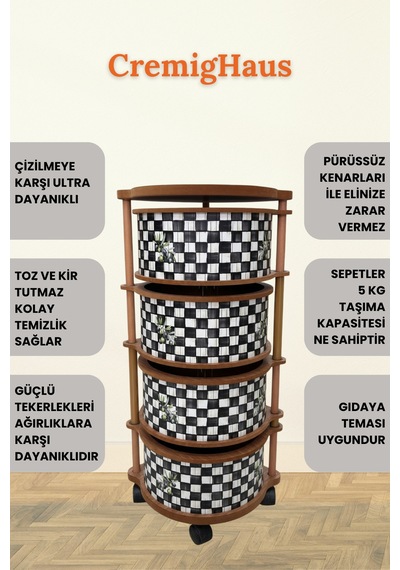 Ahşap Sebzelik Geleneksel Tasarım Yuvarlak Dama Desenli 4 X 5 Kg Kapasiteli Hazır Gönderim Diğer