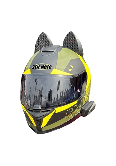 Motosiklet Kask Kedi Kulağı Siyah Büyük Boy