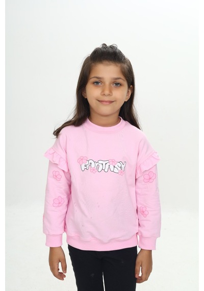 Toontoy Kız Çocuk Relax Fit Bisiklet Yaka Düşük Omuz Baskılı Sweatshirt - Kolu Fırfırlı & 2 İplik Pembe Toontoy Kız Çocuk Relax Fit Bisiklet Yaka Düşük Omuz Baskılı Sweatshirt - Kolu Fırfırlı & 2 İplik Pembe