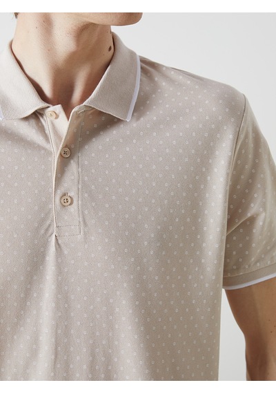 Lcwaıkıkı Classic Bej Polo Yaka Kısa Kollu Desenli Pike Erkek Tişört