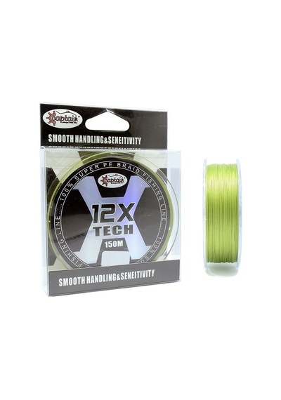Captain 12Tech PE 12 Örgü Spin İp Misina 150mt A.Yeşil 0.10 mm
