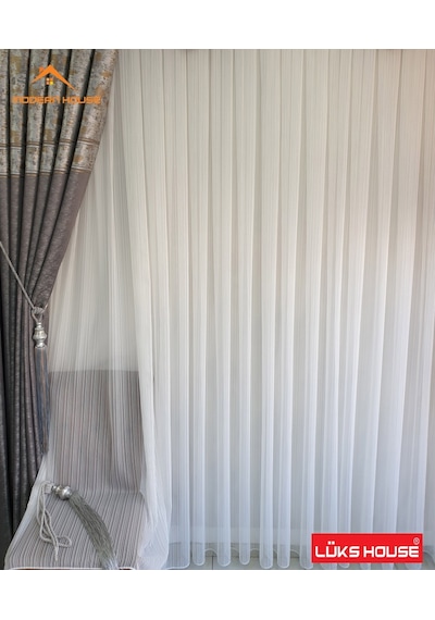 Lüks Dalga Zincir Çizgili Kurşunlu Tül Perde - Modern House