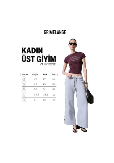 Grımelange Vanyrose Kadın Yumuşak Kumaşlı %100 Pamuk Taş Detaylı Slim Fit Bordo T-shirt Bordo