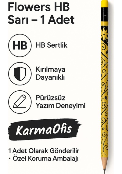 Flowers Hb Pembe Kurşun Kalem 1 Adet Çiçek Desenli Hb Uç Sarı