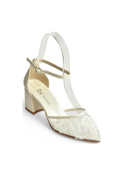Fox Shoes Y246061509 Sedef Çiçek Motifli Kalın Topuklu Gelin Ayakkabısı