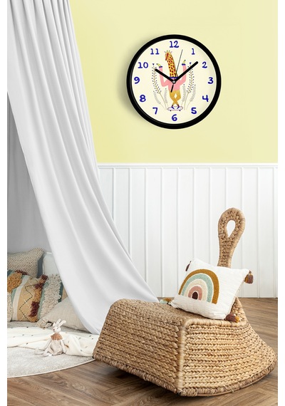 Sevimli Zürafa Çizimli Çocuk Odası Duvar Saati - 25cm - Önü Camlı Siyah Kasa - Sessiz Mekanizma-jh0964 Siyah