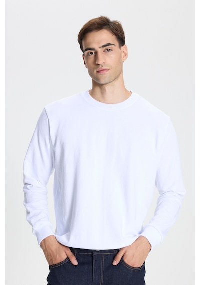 George Henry Standart Fit Normal Kesim Pamuklu Bisiklet Yaka Sweatshirt Beyaz