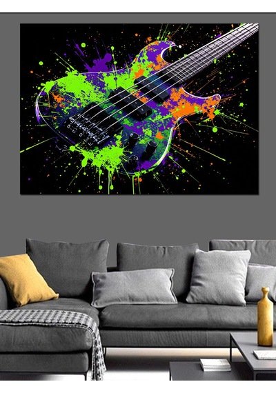 Patlayan Renkli Gitar Dekoratif Kanvas - Mdf Ahşap Tablo
