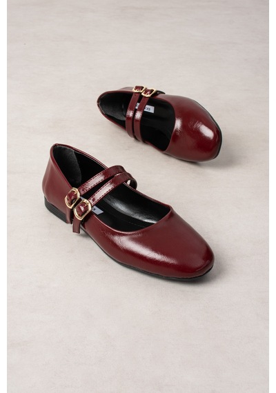 Wolk Shoes Maia Kadın Babet Bantlı Tokalı Bordo