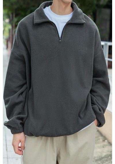 Prtnc Protonic Erkek Antrasit Polar Oversize Sweatshirt Yarım Fermuarlı Antrasit