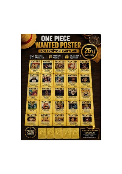 Cantex Tech One Piece Oyun Kartı -wanted Poster Gold Koleksiyon Kartı 25 Li