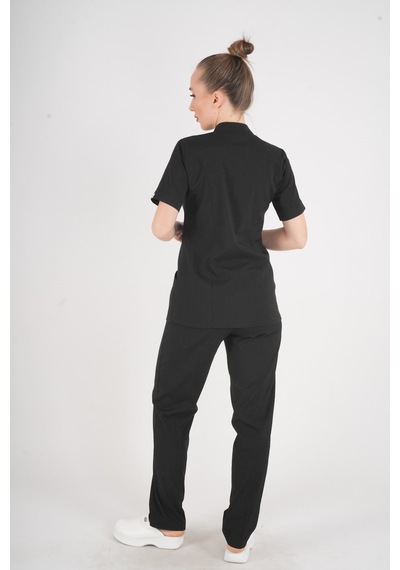 Aylu Model Soft Likra Siyah Hemşire Doktor Aşçı Scrubs Üniforma Takımı Siyah