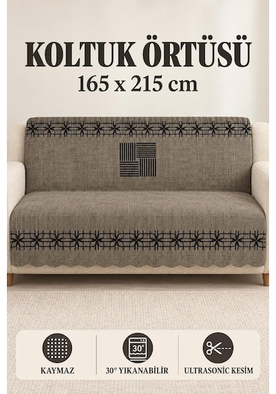 Çok Amaçlı Kadife Koltuk Örtüsü Kaymaz Süngerli 165x215 Cm Modern Bohem Çekyat Şalı Piknik Masa Örtüsü Alk3 Antrasit