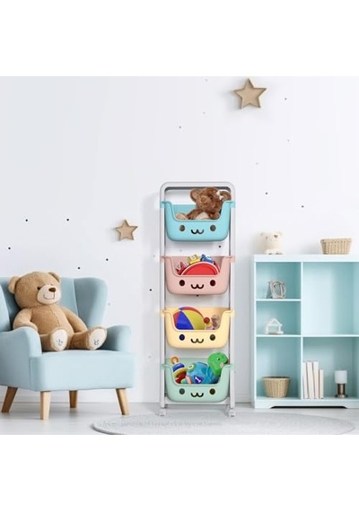Oyuncak Saklama Sepeti Çocuk Odası Düzenleyici Saklama Kutusu Hobi Organizer Frenli Tekerli 4 Katlı