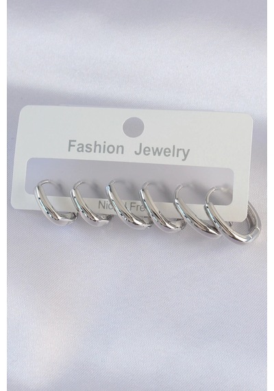 Mey İthalat Pirinç Gümüş Renk Oval Küpe Seti Diğer 34553821