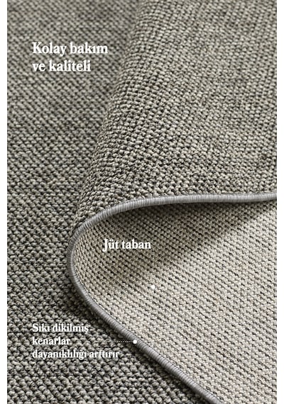 Naturel Bukleli Halı Gri Halı Salon Halısı Mutfak Halısı Yolluk Oeko-tex Sertifikalı Silinebilir