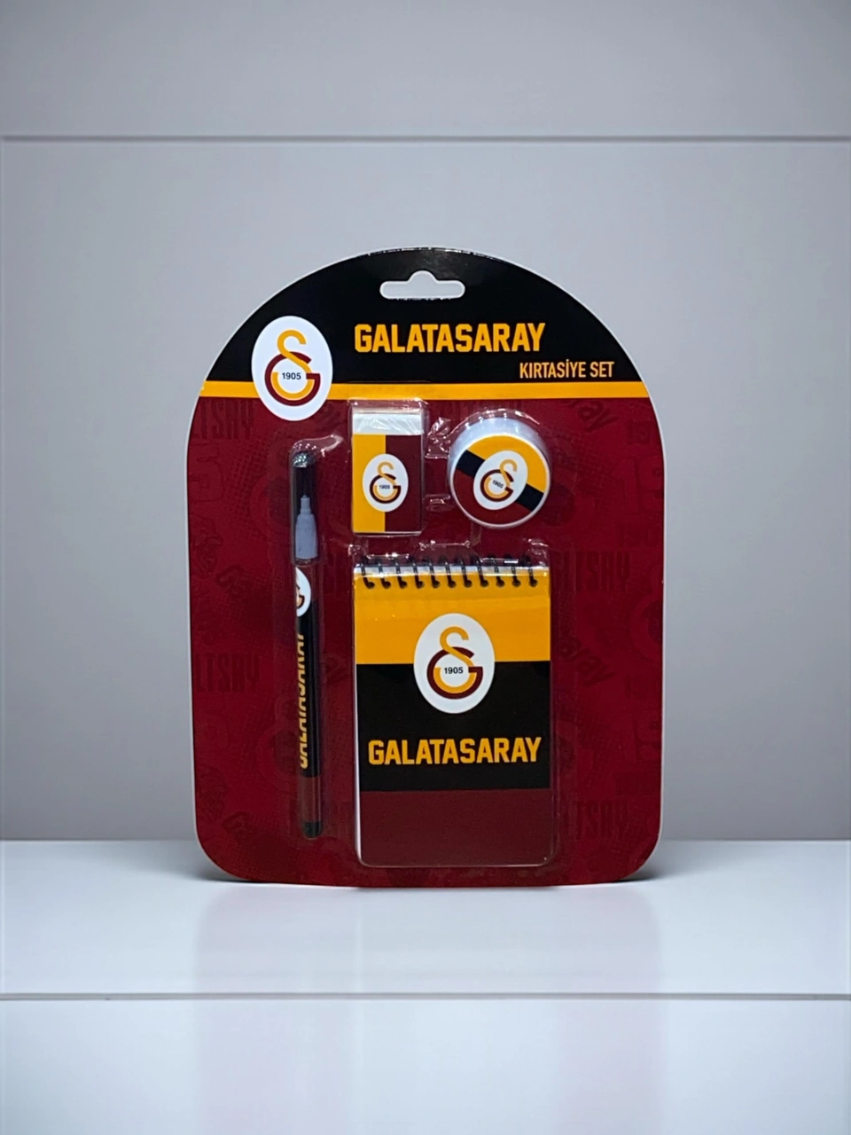 Galatasaray Taraftar 4'lü Kırtasiye Seti Kalem-silgi-not Defteri-kalem Tıraş Kırmızı - Sarı