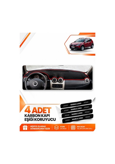 Dacıa Sandero 2010-2015 Uyumlu Ön Torpido Koruma Kılıfı Halısı Örtüsü - Siyah Kırmızı