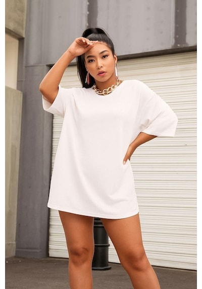 Benroma Düz Oversize Unisex Tişört Ycb2 Beyaz