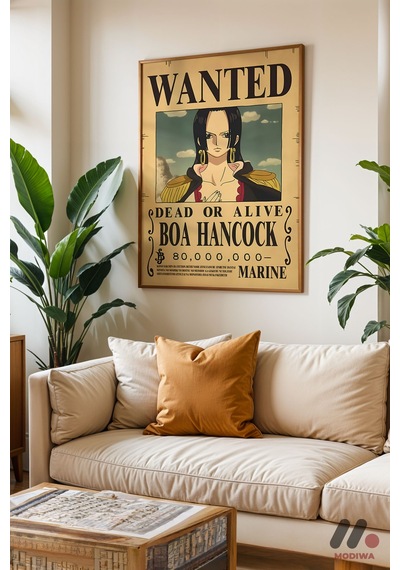 One Piece Boa Hancock Wanted Poster, Ahşap Çerçeveli Duvar Tablosu - Anime Severlere Özel Hediye