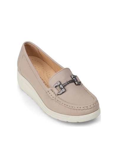 Deery Kadın Hakiki Deri Bej Dolgu Topuk Loafer - N1742zbejc01