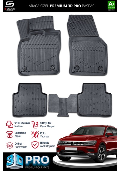 S-dizayn Vw Tiguan Allspace 3d Pro Havuzlu Paspas 2016-2024 A+ Kalite