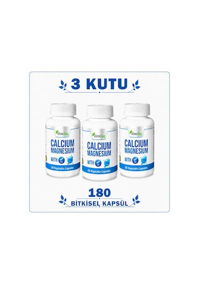 Calcium Magnesium D3 3 Kutu 180 Bitkisel Kapsül Kalsiyum Magnezyum Takviye Edici Gıda
