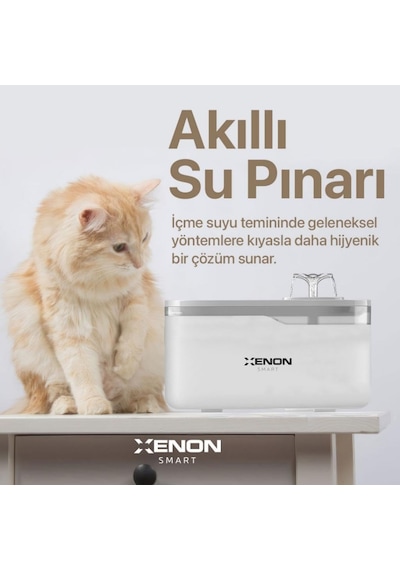 Xenon Smart Kedi Su Pınarı | Ultra Sessiz, Wifi, Akıllı, Otomatik, Su Çeşmesi (Şeffaf - X8650)