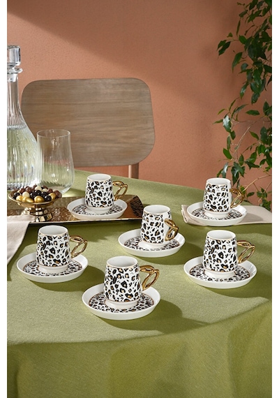 Karaca West 6 Kişilik Leopar Desenli Kahve Fincan Takımı 90 Ml Çok Renkli