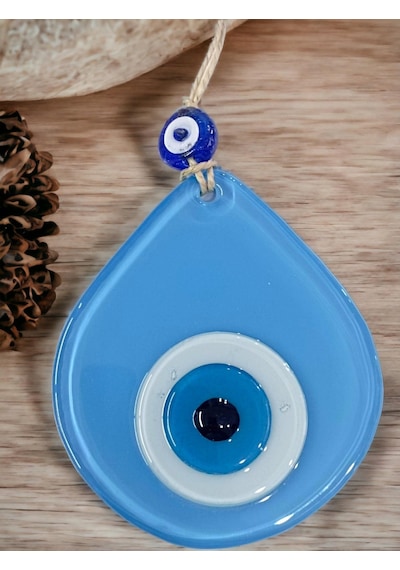 Mini Mavi Yeşil Damla Desen Nazar Boncuklu Duvar Dekoru Cam Duvar Süsü
