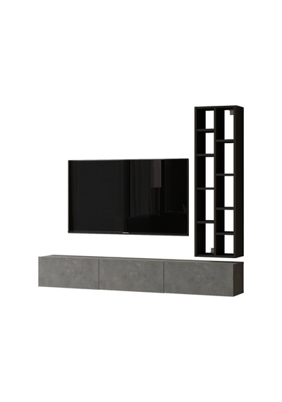 Arya 175cm Tv Ünitesi Kitaplık Beton-siyah Ary9-rl Gri - Siyah