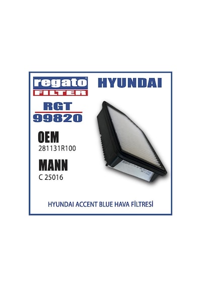 Regato Hyundai Blue Hava Filtresi Oem No 28113-1r100