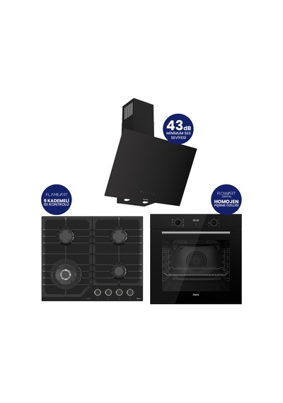 Flowart Digital Asimetrik QBL63CS+NT025-WFA+D077-SA Siyah Cam Ankastre Set