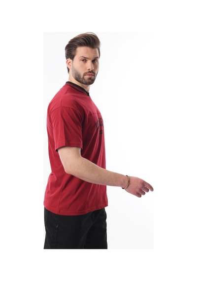 Madmext Bordo V Yaka Baskılı Kısa Kollu Overfit Tişört 7039 Bordo