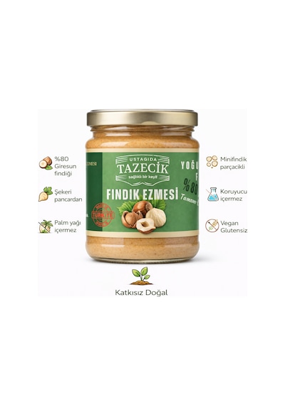 Ustagıda Tazecik %80 Fındık Ezmesi 300 Gram Glütensiz - Vegan