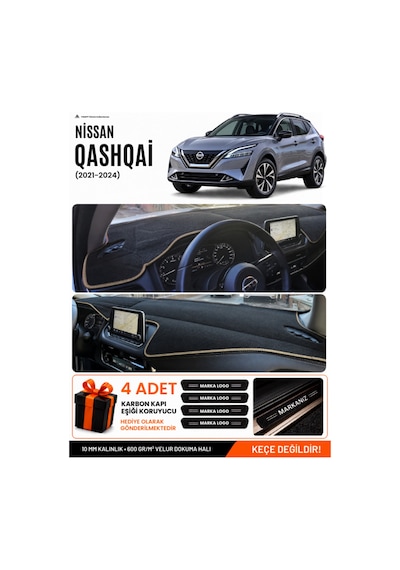 Nissan Qashqaı 2021-2024 Uyumlu Torpido Koruma, Torpido Örtüsü, Torpido Kılıfı - Siyah-bej - Nı021