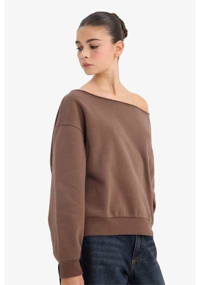 Defacto Oversize Geniş Kalıp Omzu Açık Kalın Sweatshirt G7204ax25cwbn1 Kahve-bn1